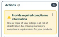 Seller Central Actions panel: Provide required compliance information