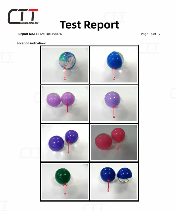 Third-party laboratory test report showing the tested product samples