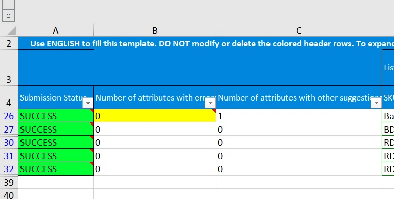Corrected upload file with every row showing SUCCESS